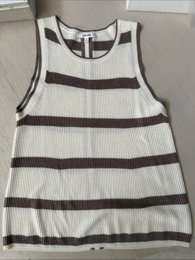 Splendid Cashmere Cream and Brown Striped Rib Knit Tank